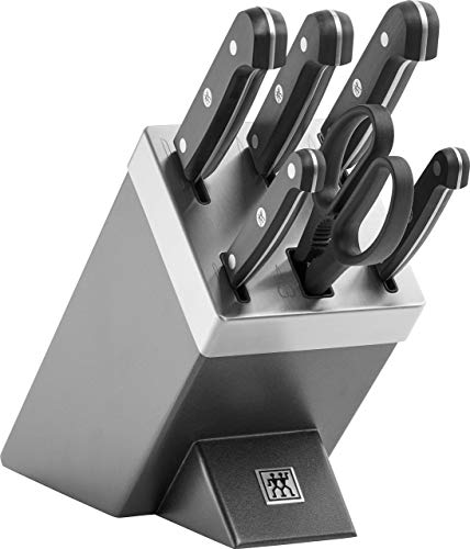 ZWILLING Gourmet Selbstschärfender Messerblock, 7-teilig, Messer und Schere aus rostfreiem Spezialstahl/Kunststoff-Griff, Grau [Made in Germany] von Zwilling