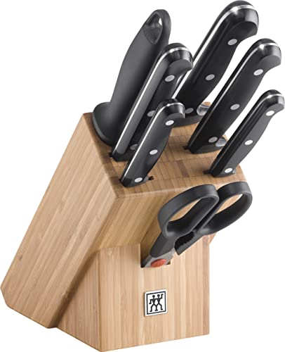 ZWILLING Twin Chef Messerblock, 8-teilig, Bambusblock, Messer, Wetzstab und Schere, Rostfreier Spezialstahl/Kunststoff-Griff im Nietendesign, Schwarz von ZWILLING