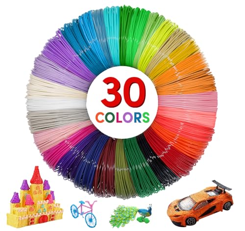 absolove PLA 3D-Stift-Filament,30 Farben, je 10m, 3D Druck Filament 1,75mm,insgesamt 300m für 3D-Stift,3D Stifte Unterlage Silikon matte + 3D Stift Vorlagen 3D Drucker Zubehör für 3D Stifte für Kinder von absolove