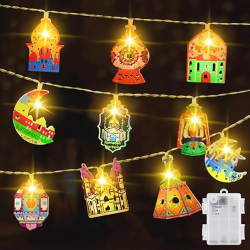 aifulo Ramadan Lichterkette, 1.5M 10 LED Ramadan Deko Lichterkette Batterie Timer, Stern Mond Eid Muslim Mubarak Dekoration Licht für Ramadan Party Festival Zimmer Hochzeit Innen Außen von aifulo