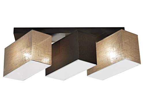 alfalux Deckenlampe Mit Blenden 3 Flammig Deckenleuchte LED Geeignet Holz Wohnzimmer Schlafzimmer BLEJLS3162D DUNKEL BRAUN / 2 x GRAU von alfalux