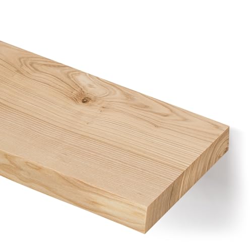 alfalux Wandregal Aus Holz Hängeregal Schweberegal Industrie Loft Design Eschenholz Robust Regalbrett B100x20-Rustikal Rustikal von alfalux