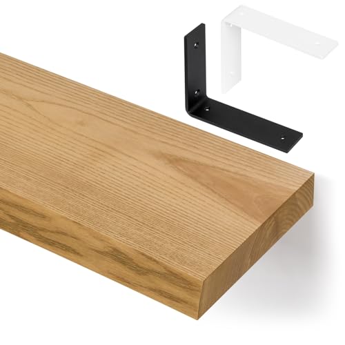 alfalux Wandregal Aus Holz Hängeregal Schweberegal Industrie Loft Design Eschenholz Robust Tragkraft 100 kg Regalbrett Mit L Förmigen Befestigung B120x20-Eiche-LSC Eiche von alfalux