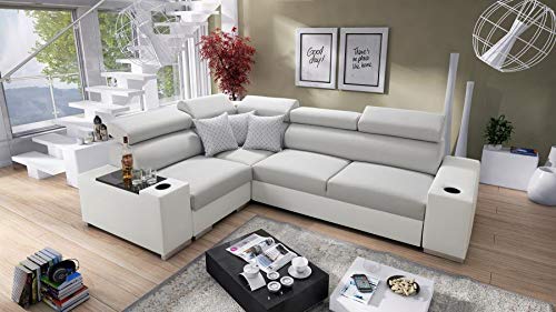 All4All Ecksofa Plato mit Schlaffunktion und Bettkasten Schlafsofa Gewebe Kunstleder Grau Schwarz Blau Lila 26 (Links, Luxo 6601 + Ekj 1) von All4All