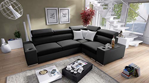 All4All Ecksofa Plato mit Schlaffunktion und Bettkasten Schlafsofa Gewebe Kunstleder Grau Schwarz Blau Lila 26 (RECHTS, Sawana 14 + Ekj 5) von All4All