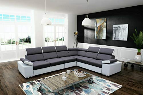 All4All Ecksofa mit Schlaffunktion Ariva Sofa mit Bettkasten Schlafsofa Wohnlandschaft L-Form XXL Sofa verstellbare Kopfstützen kleine Eckcouch Modern für 6 Personen Bequem 19 (Links) von All4All