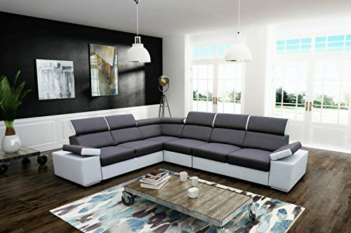 All4All Ecksofa mit Schlaffunktion Ariva Sofa mit Bettkasten Schlafsofa Wohnlandschaft L-Form XXL Sofa verstellbare Kopfstützen kleine Eckcouch Modern für 6 Personen Bequem 19 (RECHTS) von All4All