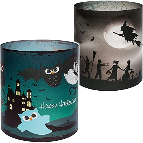 5 Stück - kleine Tischlichter Motiv frei wählbar Kürbis - Geister/Hexe & Eulen - Halloween 10 cm - Licht - für Teelichter/Batterie LED Lichter & Ker.. von alles-meine.de GmbH