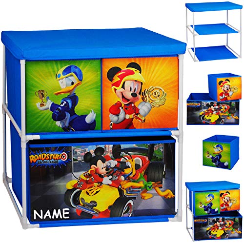 alles-meine.de GmbH Kinderregal mit 3 Aufbewahrungsboxen - Disney - Mickey Mouse - inkl. Name - 60 cm - für Kinder - Boxen aus Stoff - Kommode/Regal/Kindermöbel für Jungen - .. von alles-meine.de GmbH