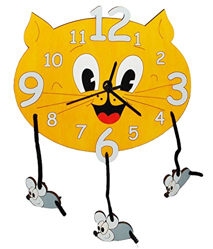 alles-meine.de GmbH Wanduhr - lautlos - Katze mit Mäusen - Uhr aus Holz - für Jungen Mädchen Kinder/Kinderzimmer Kinderuhr - Uhren Quarz Kätzchen Maus Katzen Tiere von alles-meine.de GmbH
