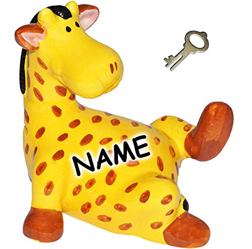 XL - Spardose - Giraffe - 19 cm - inkl. Name - mit Schlüssel + Schloss - aus Porzellan/Keramik - stabile Sparbüchse Giraffen Zootiere/Tiere - Afrika - Kin.. von alles-meine.de GmbH