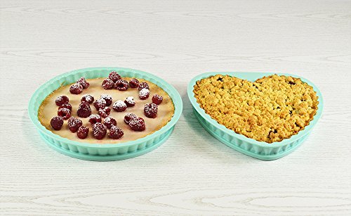 Silikon Backform 2er-Set 'Herz' + 'Rund' - Herz: L: 23,5cm x W: 23,5cm Quiche: Ø: 26cm (Mint) von ambikon