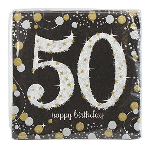 Amscan 511546 - Servietten 50. Geburtstag, 16 Stück, 33 x 33 cm, Happy Birthday, Sparkling Celebration von amscan