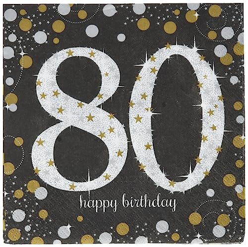 Amscan 511965 - Servietten 80. Geburtstag, 16 Stück, 33 x 33 cm, Happy Birthday, Sparkling Celebration von amscan