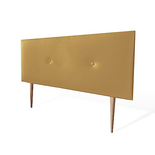 amuéblate online Cabecero Acolchado Modelo Tapizado en Polipiel de Alta Gama Premium gepolstertes Kopfteil Modell Kayne | Bezug aus hochwertigem Kunstleder, Holz, Gold, 100 x 60 cm Con Patas (Cama 90) von amuéblate online