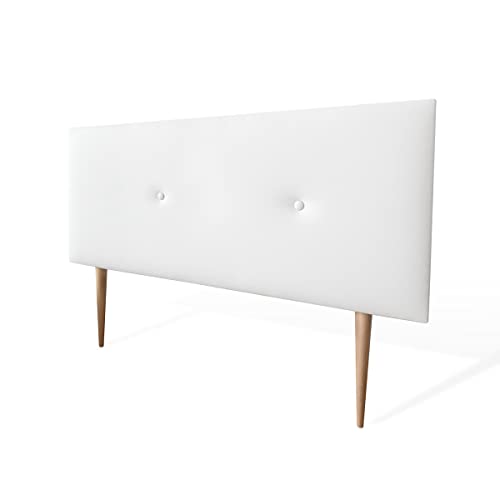 amuéblate online Cabecero Acolchado Modelo Tapizado en Polipiel de Alta Gama Premium gepolstertes Kopfteil Modell Kayne | Bezug aus hochwertigem Kunstleder, Holz, weiß, 90 x 60 cm Con Patas (Cama 80) von amuéblate online