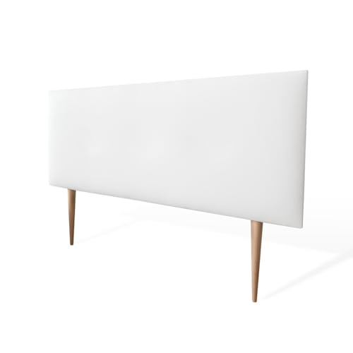 amuéblate online Kopfteil Pisa gepolstert + Beine, hochwertiger Bezug aus hochwertigem Kunstleder, Maße 100 x 60 cm (90 cm Bett), Weiß von amuéblate online