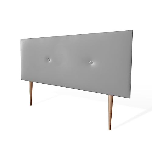 amuéblate online - Premium gepolstertes Kopfteil Modell Kayne mit Beinen, Bezug aus hochwertigem Kunstleder, Holz, Silber, 100 x 60 cm (Bett 90) von amuéblate online