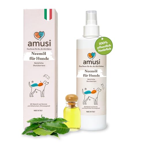 amusi Neemöl-Zeckenspray für Hunde 250 ml – Natürliches Schutzspray für Hunde, Zeckenschutz gegen Zecken, Insektenspray & Insektenschutz, Natürliche Formel, Vegan, ohne Parabene und Nickel von amusi