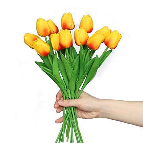 anaoo 12pcs Latex Tulpen künstlich, Künstliche Blumen Tulpen wie Echt Deko Realistische mit, Dekoration für Brautsträuße, Haus, Party Deko, Büro, DIY Blumenarrangements, Orange von anaoo