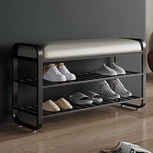 Schuhbank aus Metall, 3-Tier Schuhregal mit Sitzbank, Kleiner Schuhschrank mit Sitzfläche für Wohnzimmer Schlafzimmer Flur Diele, 100x32x52cm, Stabil Platzsparend von angroups