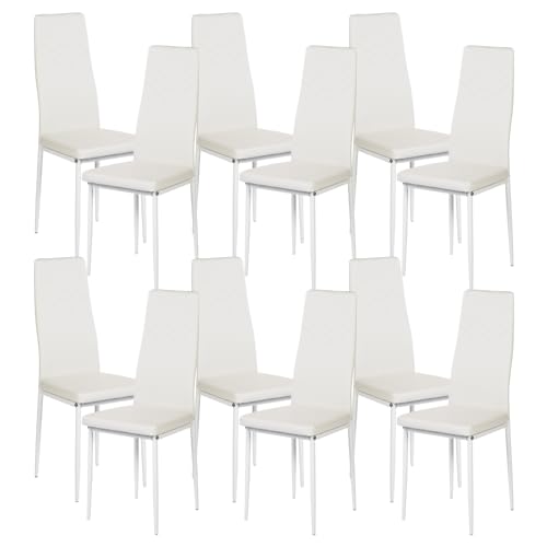 anrekl Stühle Esszimmer 12er Set, Esszimmerstühle Weiß Küchenstuhl Essstühle Gepolsterter Esszimmerstuhl mit Metallbeine für Esszimmer Küche, 42x41x98cm von anrekl