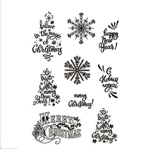 Stempel für Bastelarbeiten u. a. mit Merry Christmas und Schneeflocken, transparent, aus Gummi, für die Dekoration von Scrapbooks und Fotoalben und zur Dekoration von Karten von arriettycraft
