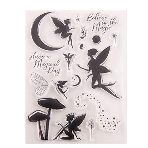 arriettycraft „Have a Magical Day“ magische Fee, Mond, glitzernde transparente Stempel für Karten, Dekoration und Scrapbooking, Gummistempel für Bastelarbeiten von arriettycraft