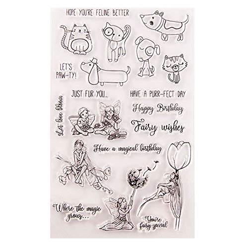 arriettycraft Fairy Wishes Have a Magical Birthday Pusteblume Haustier Hund Katze Perfect Day Sentiment Clear Stamps für Kartenherstellung Dekoration und DIY Scrapbooking Werkzeuge Gummistempel von arriettycraft