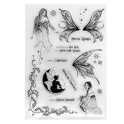 arriettycraft Magic Fairy Merry Christmas Snowflakes Berry Branch Rubber Stamps Clear Stamps for Christmas Card Making Decoration and DIY Scrapbooking Rubber Stamps for Crafts von arriettycraft