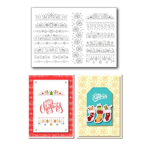 arriettycraft Weihnachtsbordüre Feuerwerk Weihnachtsgrüße Schneeflocken Weihnachtskugeln Beerenzweige Bordüren klar Stempel für dekorative Karten und Scrapbooking DIY von arriettycraft