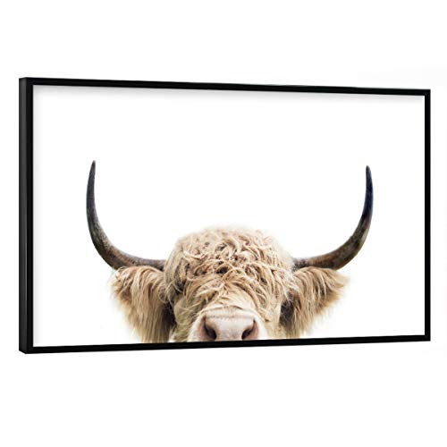 artboxONE Poster mit schwarzem Rahmen 60x40 cm Natur Peeking Cow - Bild Kuh Bauernhof Tier Art braune Kuh von artboxONE