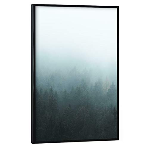 artboxONE Poster mit schwarzem Rahmen 75x50 cm Natur Bäume im Nebel - Bild Wald fichtelgebirge fineart von artboxONE