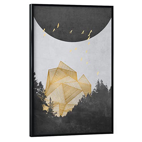 artboxONE Poster mit schwarzem Rahmen 75x50 cm Natur Geometrie Gold Mond - Bild Berg Berg Geometrie von artboxONE