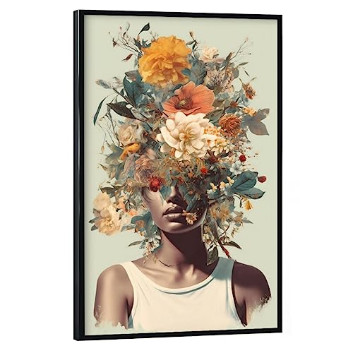 artboxONE Poster mit schwarzem Rahmen 90x60 cm Natur Frau Blumenkopf - Bild wandbild ago Art Print von artboxONE