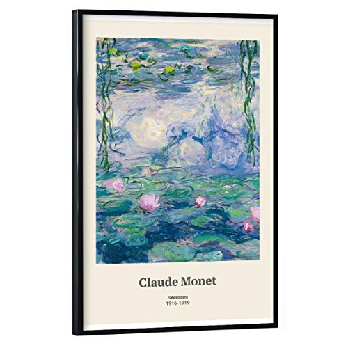 artboxONE Poster mit schwarzem Rahmen 90x60 cm Natur Seerosen - C. Monet - Bild Claude Claude floral von artboxONE