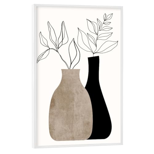 artboxONE Poster mit weißem Rahmen 30x20 cm Floral Gris En Gris - Bild vase abstrakt Blumen von artboxONE