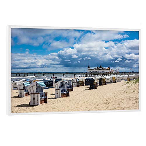 artboxONE Poster mit weißem Rahmen 60x40 cm Natur Seebrücke in Ahlbeck - Bild strandkörbe Beach Himmel von artboxONE