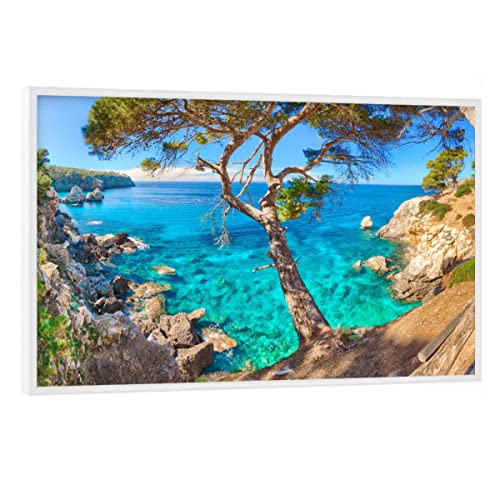 artboxONE Poster mit weißem Rahmen 90x60 cm Natur Natur Mallorca Cala Deia - Bild küste Baum felsen von artboxONE