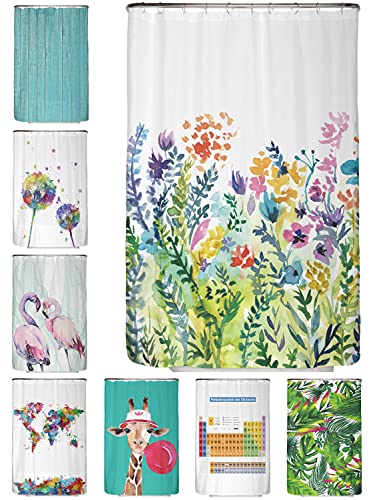 arteneur® - Bunte Blumen - Anti-Schimmel Duschvorhang 120x200 - Recycelt mit Öko-Tex Standard 100 - Beschwerter Saum, Blickdicht, Wasserdicht, Waschbar, 8 Ringe & E-Book von arteneur