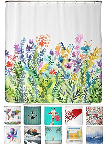 arteneur® - Bunte Blumen - Anti-Schimmel Duschvorhang 180x200 - Recycelt mit Öko-Tex Standard 100 - Beschwerter Saum, Blickdicht, Wasserdicht, Waschbar, 12 Ringe & E-Book von arteneur