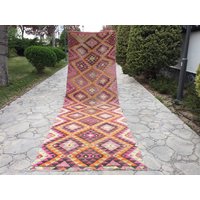 Wunderschöner Kelim Läufer Teppich, Handgewebt Vintage Boho Hippie Dekor 4'1"1" X 14'3" Ft von arthandmadetr