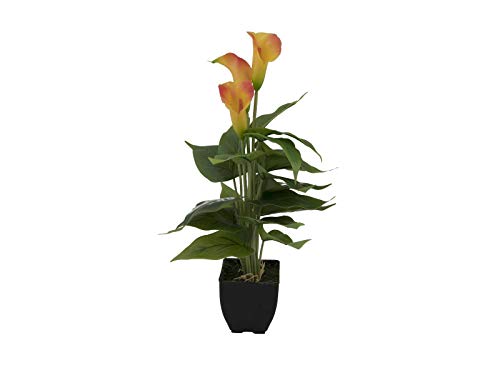 artplants.de Künstliche Calla Jamila im Topf, 3 Blüten, gelb - orange, 40cm - Kunstblume getopft von artplants