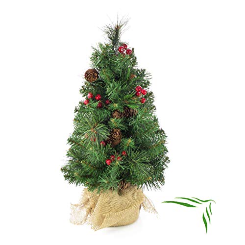 artplants.de Künstlicher Mini Weihnachtsbaum BUKAREST, geschmückt, 75 Zweige, 45cm, Ø 25cm - Kunst Tannenbaum - Deko Christbaum von artplants.de