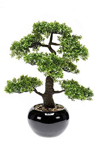 artplants.de Kunst Bonsai Ficus Asher im Keramiktopf, 45cm - Deko Ficus Benjamina Bonsai - Bonsai Unecht von artplants