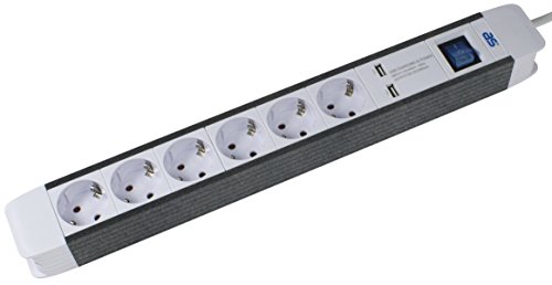 as - Schwabe 6-Fach-Steckdosenleiste mit 2 USB Ports, Schalter und erhöhtem Berührungsschutz, 1,5 m Kabel, Schutzkontaktstecker, weiß, 18212 von as - Schwabe