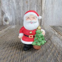 Vintage Weihnachtsmann Figur Dorf Weihnachtsbaum Augen Geschlossen Gold Stern Keramik von atgrandmastable