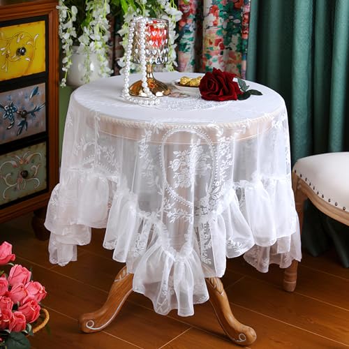 Vintage Weiße Spitze Tischdecke Blumen Bestickte Rüschen Quadratisch Tischtuch, französische rustikale Häkeltischdecke für Hochzeit Party Bankett Dekoration, 85x85cm von auons