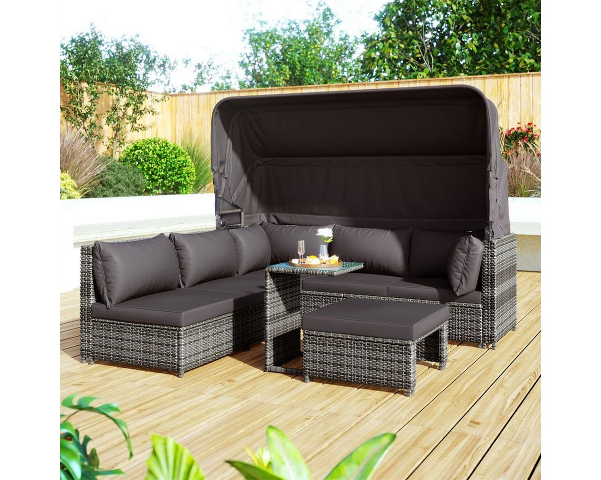 autolock Gartenlounge-Set Rattan Sitzgruppe,Polyrattan Gartenmöbel,Polyrattan Lounge sofa, Outdoor Gartenmöbel mit Sonnendach,Hocker,Sesseln und Tisch von autolock