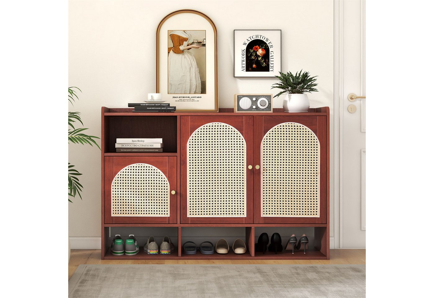 autolock Sideboard Rattan-Sideboard in Walnussfarbe, 3 gewölbte Rattantüren von autolock